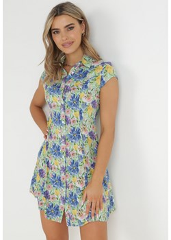 Jasnoniebieska Koszulowa Sukienka w Kwiaty Valarie ze sklepu Born2be Odzież w kategorii Sukienki - zdjęcie 149089807