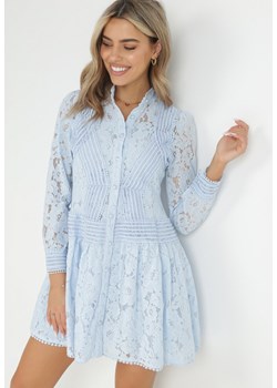 Niebieska Koszulowa Sukienka z Koronką Jolley ze sklepu Born2be Odzież w kategorii Sukienki - zdjęcie 149089868