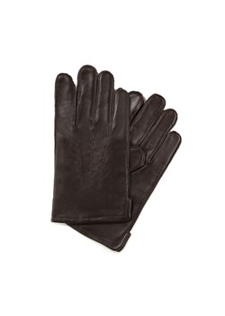 Ocieplane czarne rękawiczki męskie ze skóry naturalnej ciemny brąz ze sklepu WITTCHEN w kategorii Rękawiczki męskie - zdjęcie 149162679