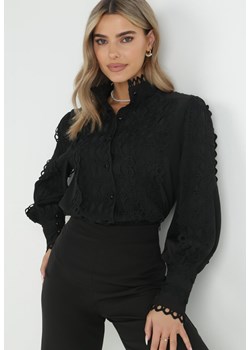 Czarna Koszula Ażurowa ze Stójką Arnot ze sklepu Born2be Odzież w kategorii Koszule damskie - zdjęcie 149200559