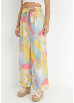 Beżowe Szerokie Spodnie w Geometryczny Wzór Amunio ze sklepu Born2be Odzież w kategorii Spodnie damskie - zdjęcie 149275495