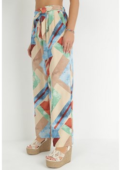 Beżowe Szerokie Spodnie z Gumką i Wiązaniem w Pasie Narias ze sklepu Born2be Odzież w kategorii Spodnie damskie - zdjęcie 149275507