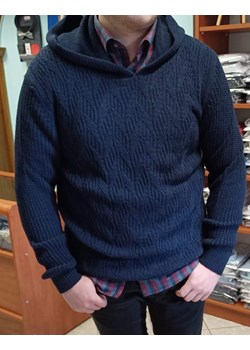 Sweter męski granatowy z kapturem, premium wełna z akrylem ze sklepu ATELIER-ONLINE w kategorii Bluzy męskie - zdjęcie 149367115