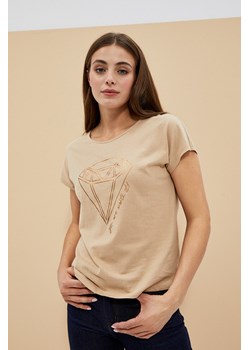 Bawełniana bluzka z nadrukiem ciemnobeżowa ze sklepu Moodo.pl w kategorii Bluzki damskie - zdjęcie 149410126