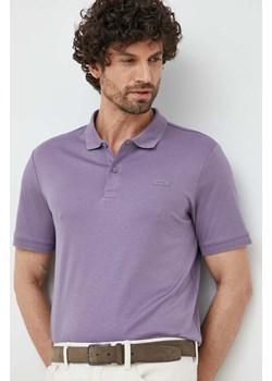 Calvin Klein polo bawełniane kolor fioletowy gładki ze sklepu ANSWEAR.com w kategorii T-shirty męskie - zdjęcie 149463209