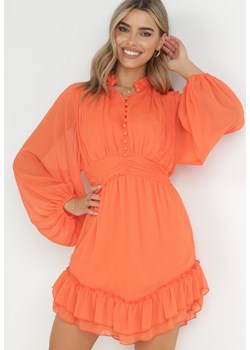 Pomarańczowa Rozkloszowana Sukienka z Falbanką Harlin ze sklepu Born2be Odzież w kategorii Sukienki - zdjęcie 149507718