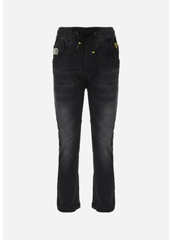 Czarne Jeansy z Gumką w Pasie i Naszywkami Ahena ze sklepu Born2be Odzież w kategorii Spodnie chłopięce - zdjęcie 149507769