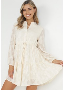 Beżowa Rozkloszowana Sukienka ze Sznurkiem w Pasie Juna ze sklepu Born2be Odzież w kategorii Sukienki - zdjęcie 149512789