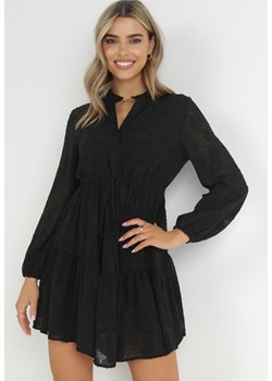 Czarna Rozkloszowana Sukienka ze Sznurkiem w Pasie Juna ze sklepu Born2be Odzież w kategorii Sukienki - zdjęcie 149512795