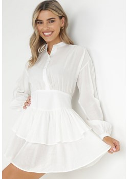 Biała Sukienka Mini z Falbaną i Guzikami Othia ze sklepu Born2be Odzież w kategorii Sukienki - zdjęcie 149512835