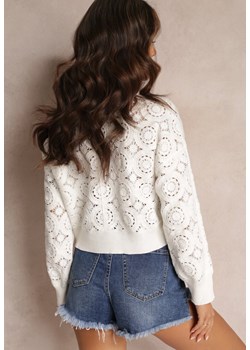 Biały Zapinany Kardigan Ażurowy Nemolle ze sklepu Renee odzież w kategorii Swetry damskie - zdjęcie 149512987