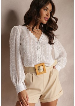 Biała Koronkowa Bluzka z Metaliczną Nitką Maliso ze sklepu Renee odzież w kategorii Bluzki damskie - zdjęcie 149512995
