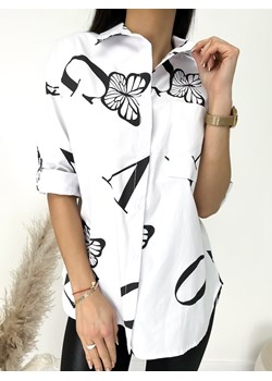 Biała Koszula Oversize w Czarny Wzór ze sklepu ModnaKiecka.pl w kategorii Koszule damskie - zdjęcie 149522719