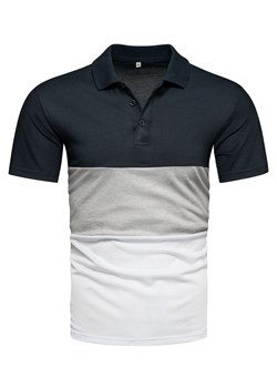 Koszulka polo męska w pasy granatowo-szaro-biała Recea ze sklepu Recea.pl w kategorii T-shirty męskie - zdjęcie 150580736