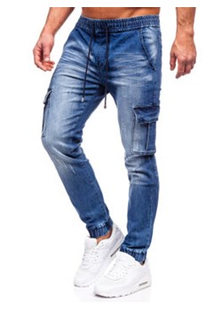 Granatowe spodnie jeansowe joggery bojówki męskie Denley MP0130BS ze sklepu Denley w kategorii Jeansy męskie - zdjęcie 150584367
