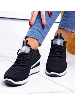 Czarne trampki sneakersy na koturnie /F9-3 13189 T395/ ze sklepu Pantofelek24.pl w kategorii Buty sportowe damskie - zdjęcie 150620748