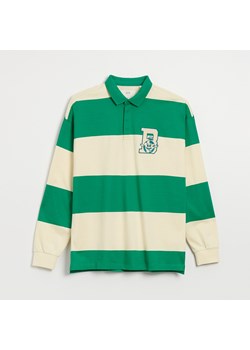 Koszulka w paski z długim rękawem i kołnierzykiem - Khaki ze sklepu House w kategorii T-shirty męskie - zdjęcie 150637756