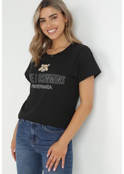 Czarny T-shirt z Nadrukiem Mopon ze sklepu Born2be Odzież w kategorii Bluzki damskie - zdjęcie 150642899