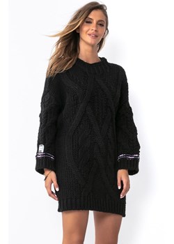 Długi sweter one size jak sukienka z wełną i alpaką w kolorze czarnym F1495, Kolor czarny, Rozmiar one size, Fobya ze sklepu Primodo w kategorii Sukienki - zdjęcie 150656057