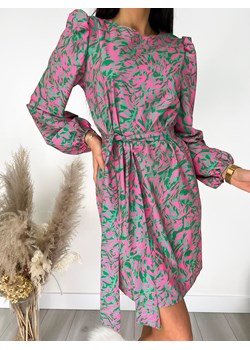 Różowo-Zielona Sukienka z Paskiem ze sklepu ModnaKiecka.pl w kategorii Sukienki - zdjęcie 150664435