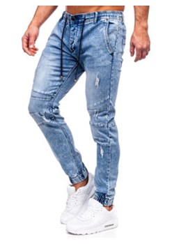 Niebieskie spodnie jeansowe joggery męskie Denley MP0073BC ze sklepu Denley w kategorii Jeansy męskie - zdjęcie 150698329