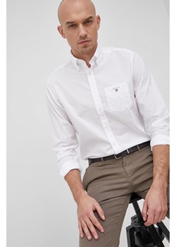 Gant Koszula bawełniana 3046400 męska kolor biały regular z kołnierzykiem button-down ze sklepu ANSWEAR.com w kategorii Koszule męskie - zdjęcie 150718785