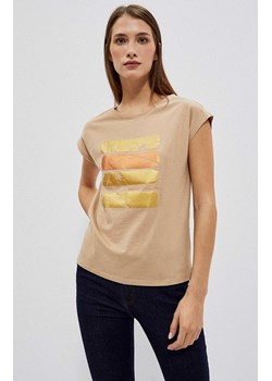 Bawełniana bluzka damska w kolorze beżowym z nadrukiem 4038, Kolor beżowy, Rozmiar XS, Moodo ze sklepu Primodo w kategorii Bluzki damskie - zdjęcie 150787556