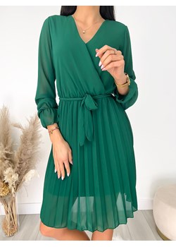 Zielona Plisowana Sukienka z Paskiem ze sklepu ModnaKiecka.pl w kategorii Sukienki - zdjęcie 150795567