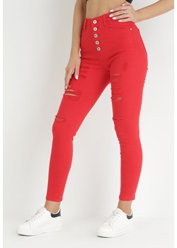 Czerwone Jeansy Skinny na Guziki Arru ze sklepu Born2be Odzież w kategorii Jeansy damskie - zdjęcie 150808146
