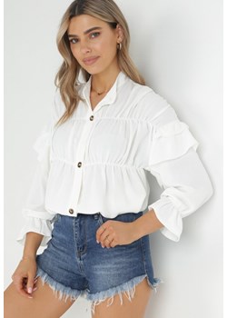 Jasnobeżowa Koszula Oversize z Falbankami Larottia ze sklepu Born2be Odzież w kategorii Koszule damskie - zdjęcie 150808169