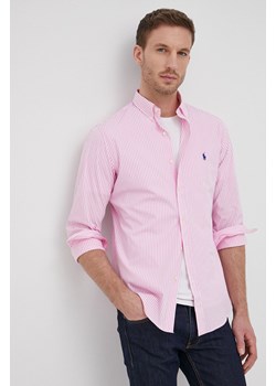 Polo Ralph Lauren Koszula 710859881002 męska kolor różowy slim z kołnierzykiem button-down ze sklepu ANSWEAR.com w kategorii Koszule męskie - zdjęcie 150828425