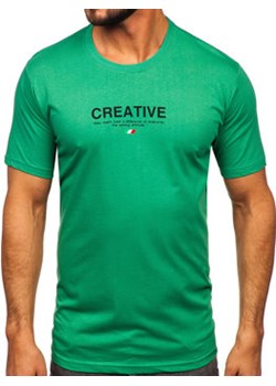 Zielony bawełniany t-shirt męski z nadrukiem Denley 14759 ze sklepu Denley w kategorii T-shirty męskie - zdjęcie 150835946