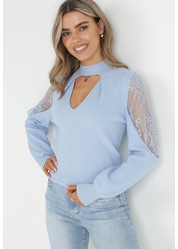 Niebieski Sweter z Golfem i Wycięciem przy Dekolcie Jaaziel ze sklepu Born2be Odzież w kategorii Swetry damskie - zdjęcie 150857706