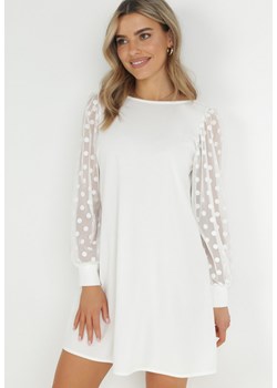 Biała Sukienka Mini z Przezroczystymi Rękawami i Wycięciem na Plecach Ileia ze sklepu Born2be Odzież w kategorii Sukienki - zdjęcie 150881316