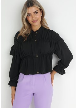 Czarna Koszula Oversize z Falbankami Larottia ze sklepu Born2be Odzież w kategorii Koszule damskie - zdjęcie 150881346