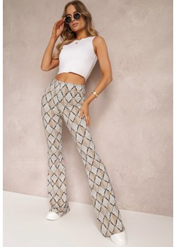 Beżowe Spodnie Flare z Gumką w Pasie Liany ze sklepu Renee odzież w kategorii Spodnie damskie - zdjęcie 150883156