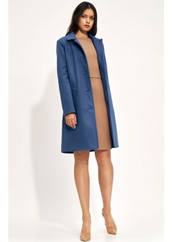 Prosty płaszcz damski z dodatkiem wełny w kolorze niebieskim, Kolor niebieski, Rozmiar 36, Nife ze sklepu Primodo w kategorii Płaszcze damskie - zdjęcie 150892147
