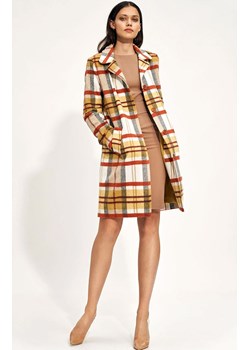 Klasyczny prosty płaszcz damski w kratkę, Kolor kolorowy-wzór, Rozmiar 36, Nife ze sklepu Primodo w kategorii Płaszcze damskie - zdjęcie 150892157