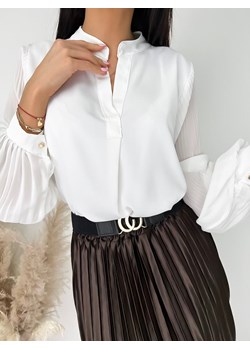 Kremowa Bluzka z Plisowanym Rękawem ze sklepu ModnaKiecka.pl w kategorii Koszule damskie - zdjęcie 150895718