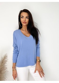 Niebieski Sweterek z Dekoltem V ze sklepu ModnaKiecka.pl w kategorii Swetry damskie - zdjęcie 150895797