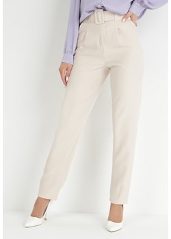 Beżowe Spodnie Garniturowe z Paskiem Nemez ze sklepu Born2be Odzież w kategorii Spodnie damskie - zdjęcie 150897636