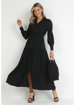 Czarna Koszulowa Sukienka z Guzikami i Gumką w Talii Biolante ze sklepu Born2be Odzież w kategorii Sukienki - zdjęcie 150903547