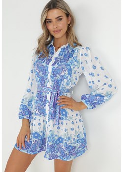 Niebieska Koszulowa Sukienka z Guzikami i Gumką w Pasie Melija ze sklepu Born2be Odzież w kategorii Sukienki - zdjęcie 150903565
