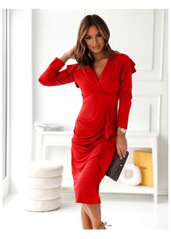 Elegancka sukienka midi z falbankami - SELAVI - czerwona ze sklepu magmac.pl w kategorii Sukienki - zdjęcie 150930658