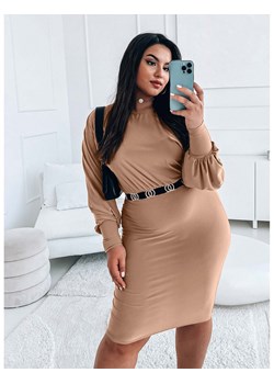 Sukienka PLUS SIZE o kimonowym kroju SITTA - beżowa ze sklepu magmac.pl w kategorii Sukienki - zdjęcie 150930835