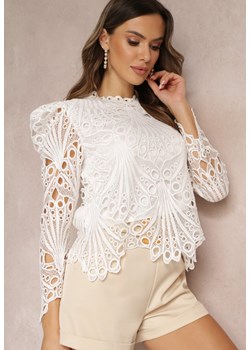 Biała Koronkowa Bluzka z Asymetrycznym Rękawem Azariya ze sklepu Renee odzież w kategorii Bluzki damskie - zdjęcie 151015177