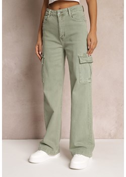 Zielone Jeansy Cargo High Waist z Kieszeniami Anora ze sklepu Renee odzież w kategorii Jeansy damskie - zdjęcie 151022989