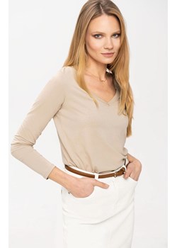 Gładka bluzka damska z długim rękawem w kolorze bezowym L-DISS, Kolor beżowy, Rozmiar XS, Volcano ze sklepu Primodo w kategorii Bluzki damskie - zdjęcie 151032335