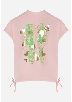 Różowa Koszulka z Nadrukiem i Sznurkiem na Dole Hamia ze sklepu Born2be Odzież w kategorii Bluzki dziewczęce - zdjęcie 151072668
