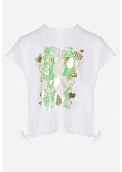 Biała Koszulka z Nadrukiem i Sznurkiem na Dole Hamia ze sklepu Born2be Odzież w kategorii Bluzki dziewczęce - zdjęcie 151072669